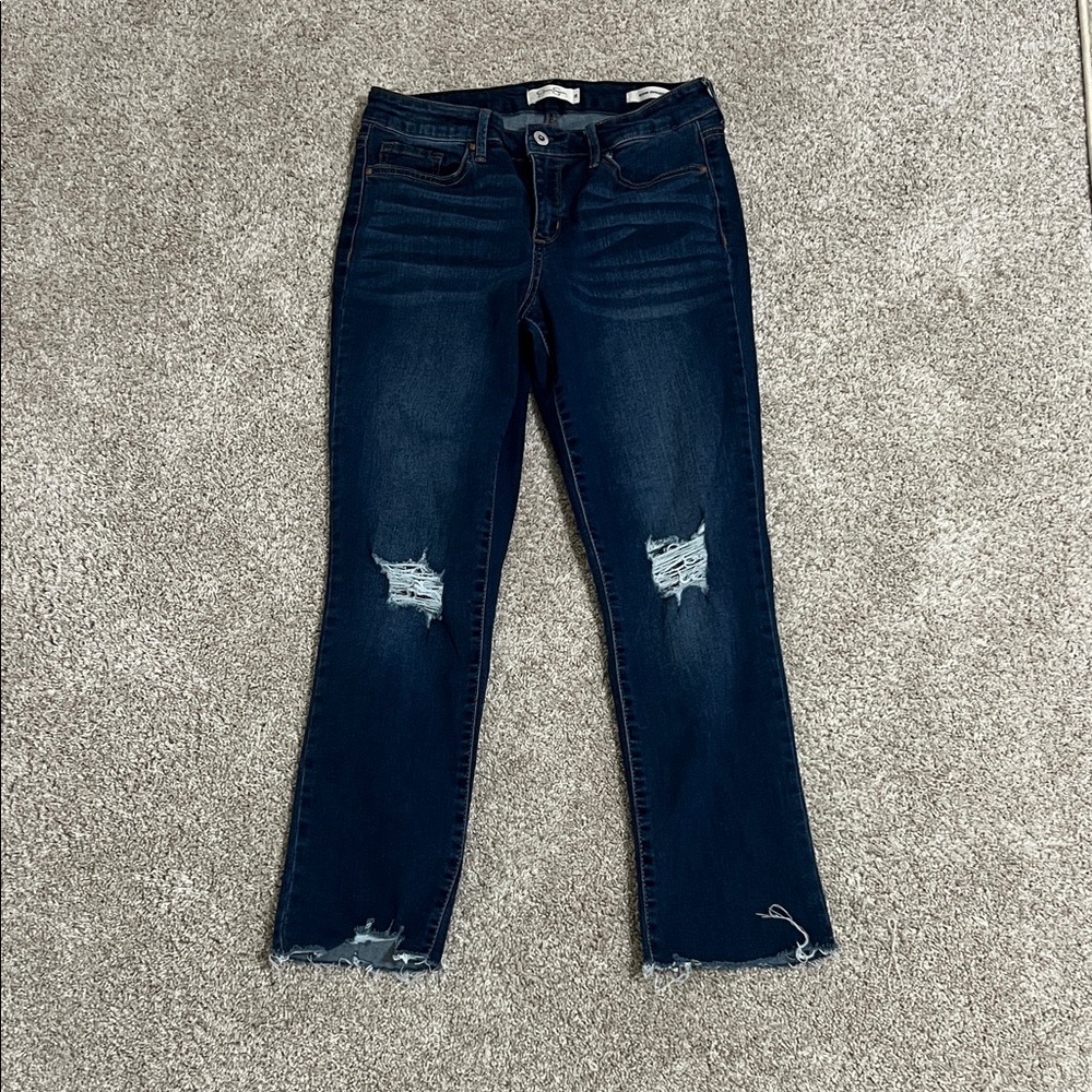 Jessica Simpson Dark Blue Distressed Straight Leg Jeans